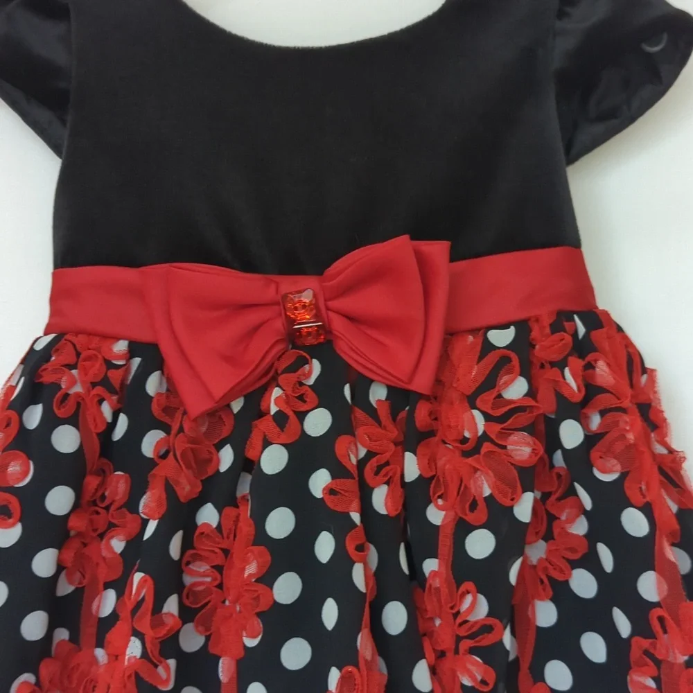 YOUNGLAND | Toddler Girls Festive Black, White, & Red Floral Dress, Size 3T